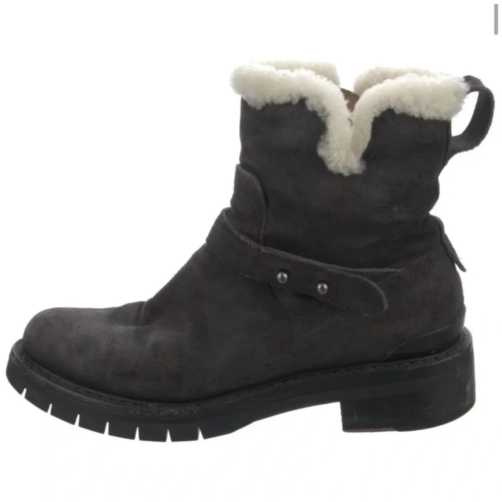Rag & Bone Ashford Moto Booties in Asphalt Shearling gray leather and fur 8.5